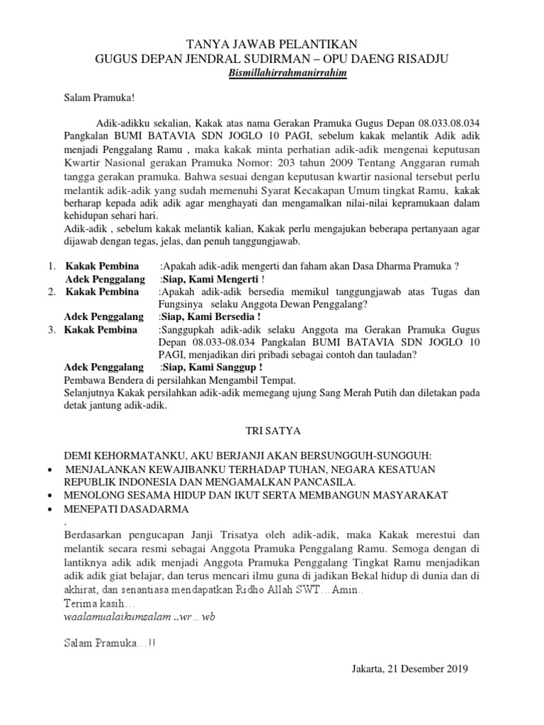 Naskah Tanya Jawab Pelantikan Dewan Penggalang Ramu Guru