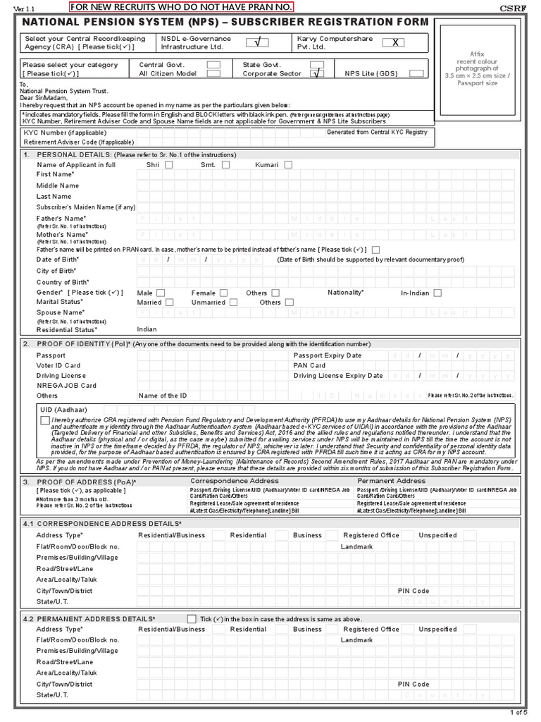 NPS Form | PDF | Identity Document | Taxes