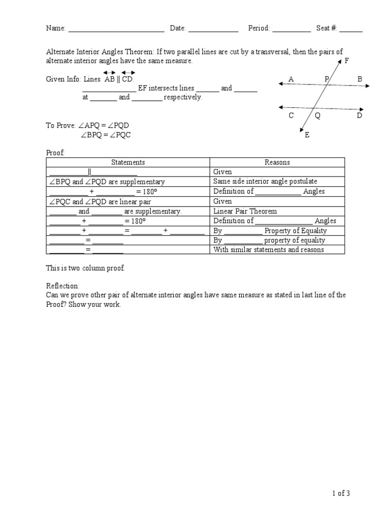 Alternate Interior Angles Theorem Mathematical Objects Elementary Geometry