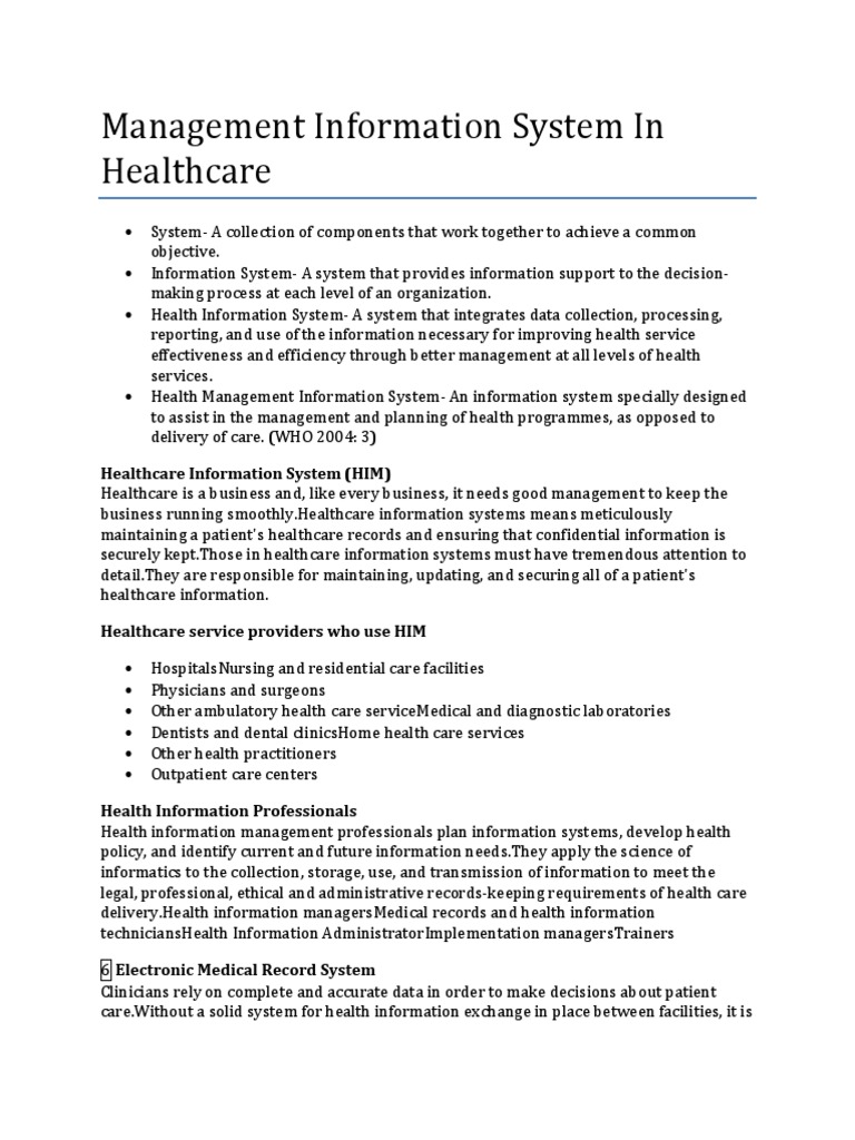 Management Information Systems in Healthcare | PDF | Health Informatics ...