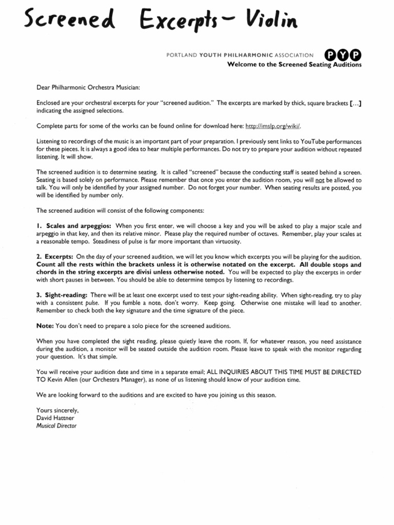 Violin Screened Audition Excerpts 2019 PDF