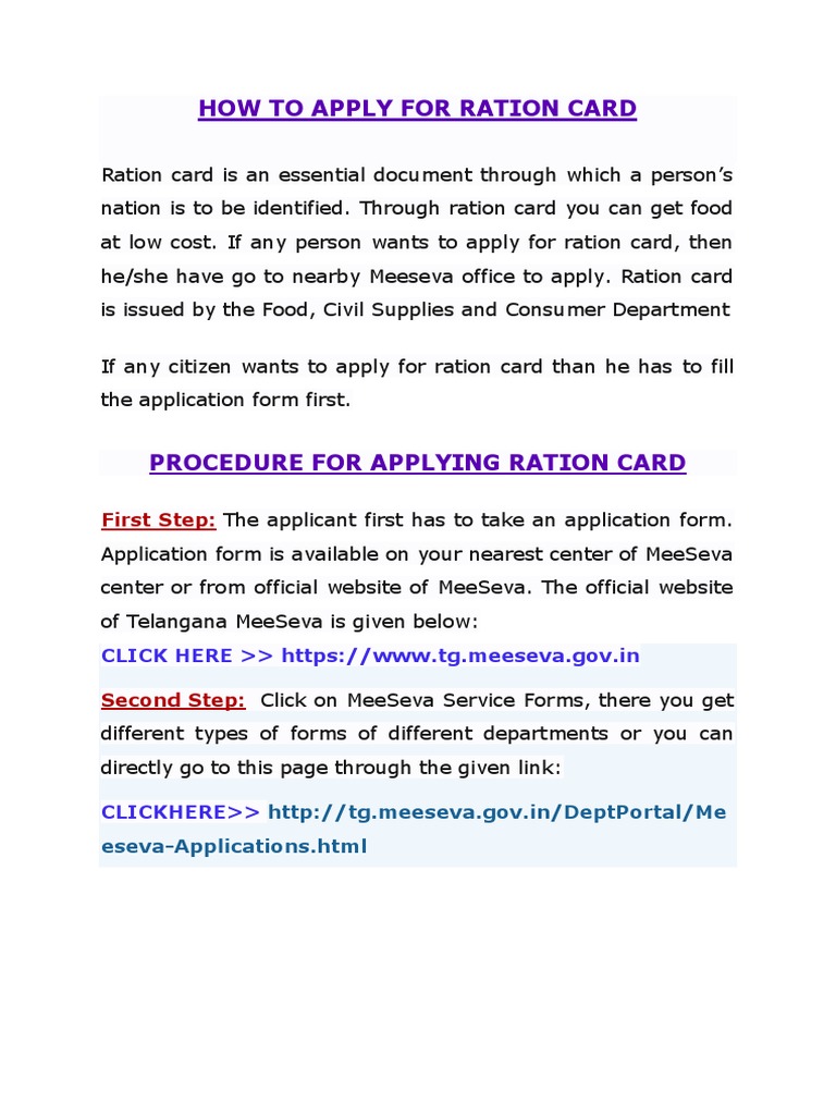 How To Apply For Ration Card | PDF