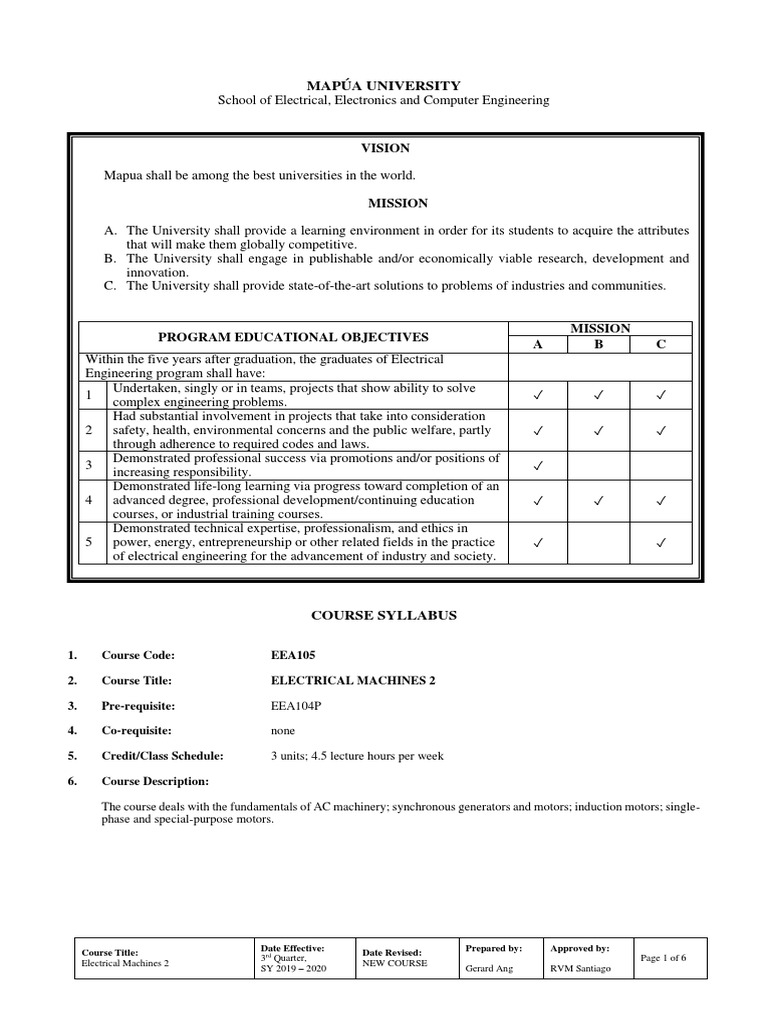Electrical Machines 2 Course Syllabus | PDF