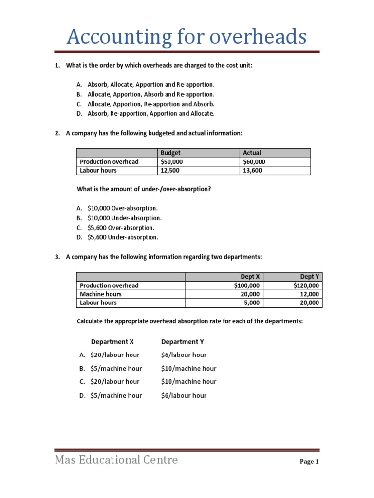Overhead Accounting and Absorption Techniques | PDF