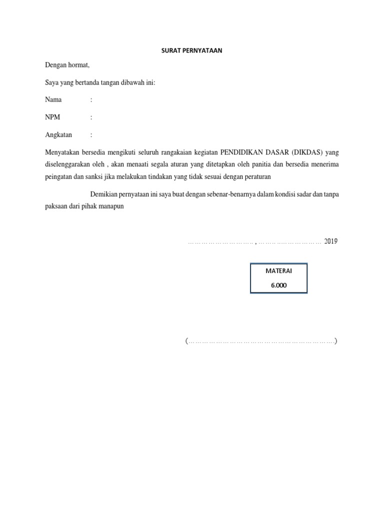 Surat Pernyataan Diri | PDF