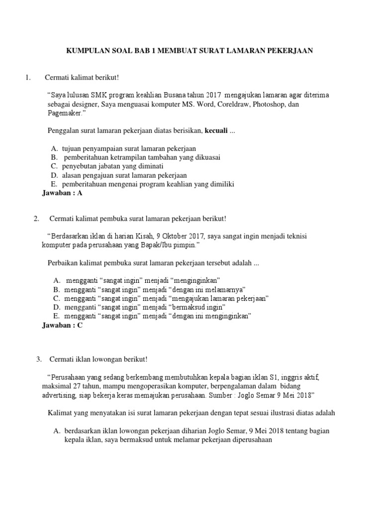 Kumpulan Soal Bahasa Indonesia Kelas 12