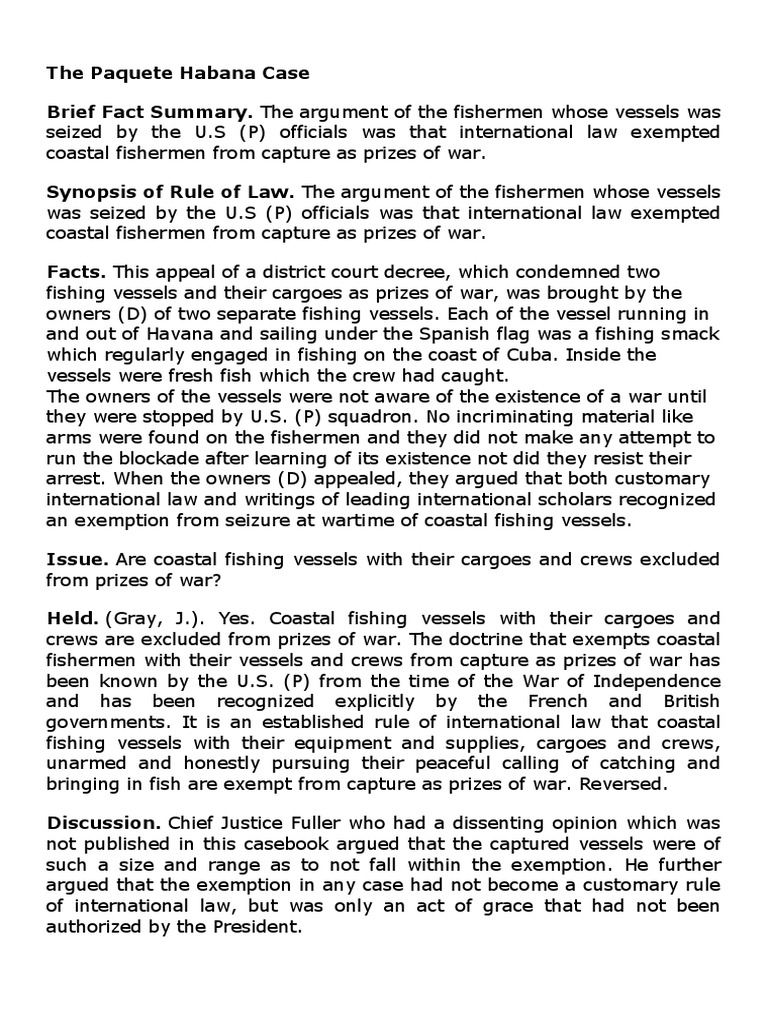 The Paquete Habana Case Digest PDF