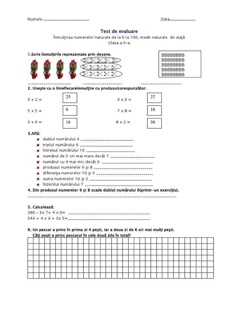 Test de Evaluare Inmultirea 0100 | PDF