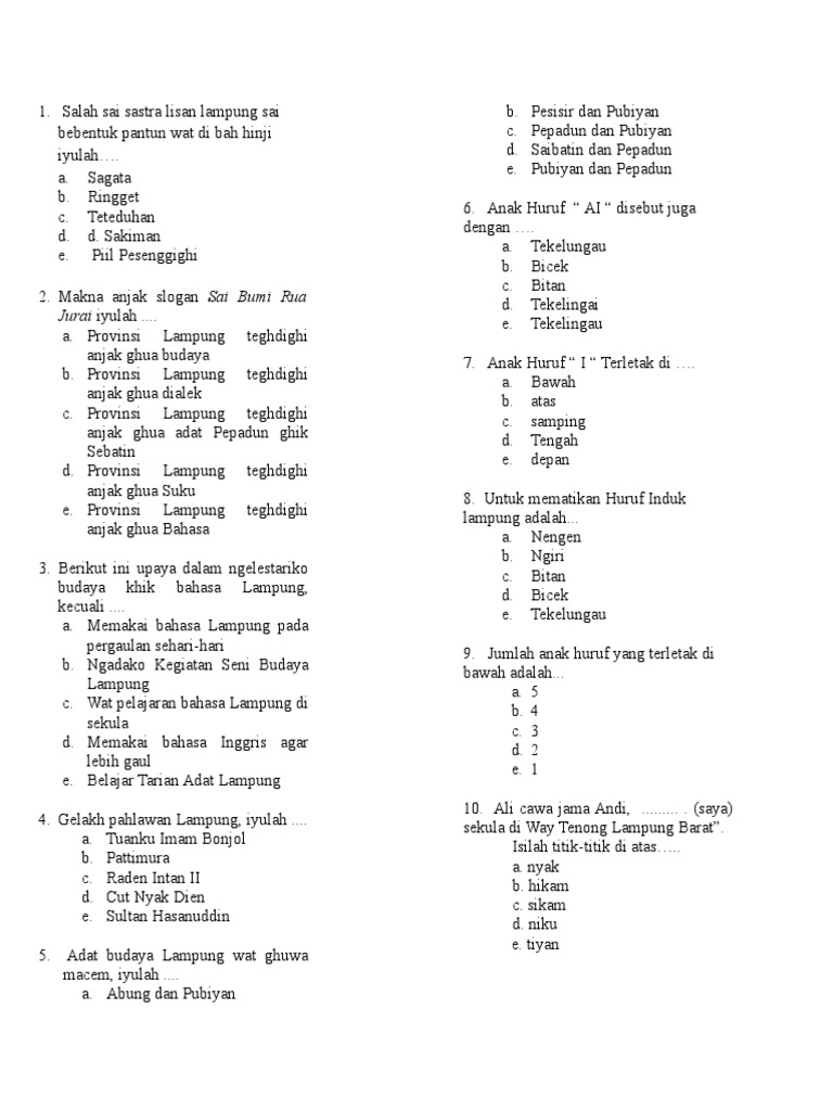 Soal B Lampung 20192020 Kelas X