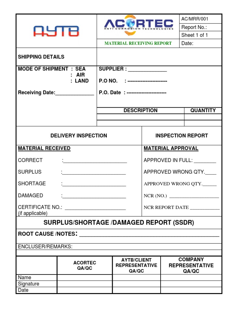 Quality Control Form - 1 | PDF