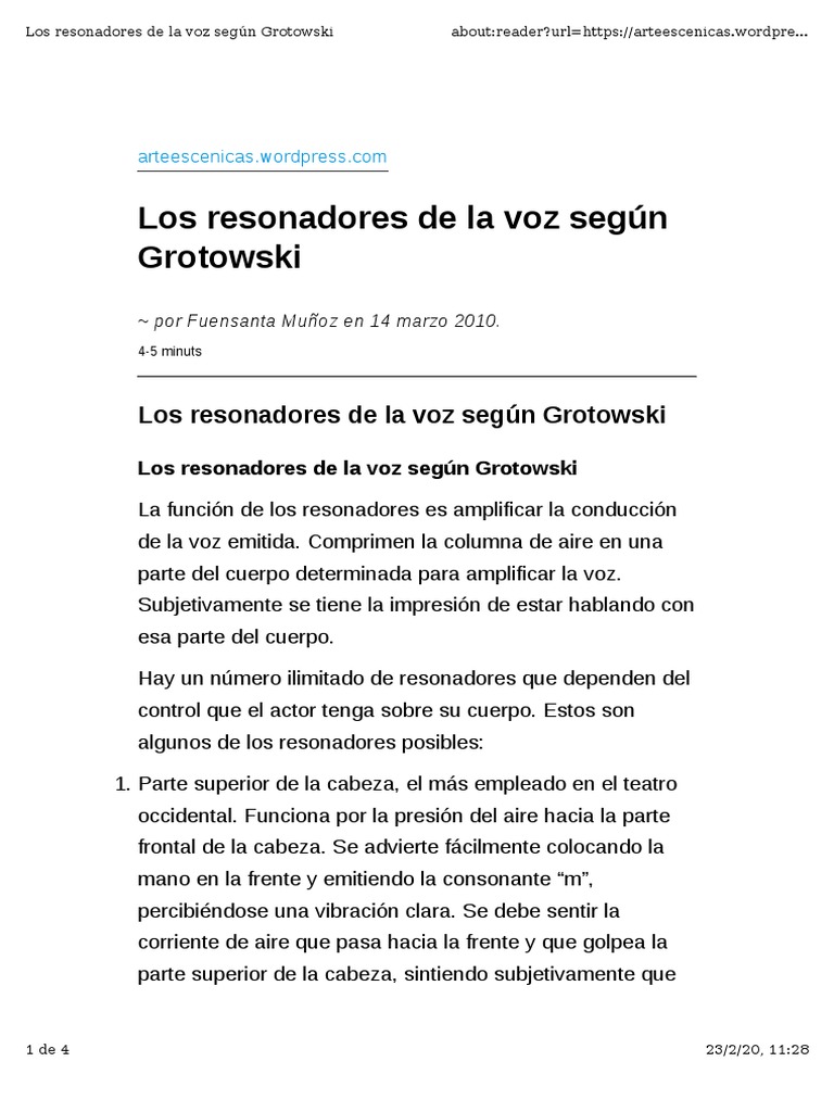 Los Resonadores de La Voz Según Grotowski PDF
