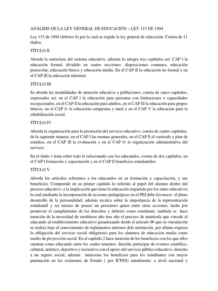 Análisis de La Ley General de Educación | PDF