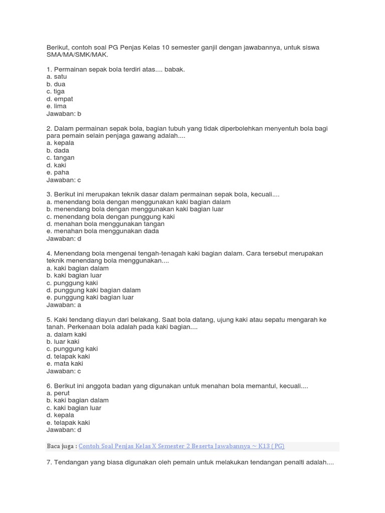 Soal Penjas Kelas 10 Ryan