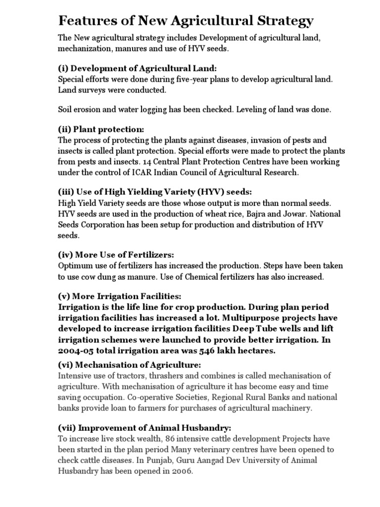 Features of India's New Agricultural Strategy | PDF | Wellness ...