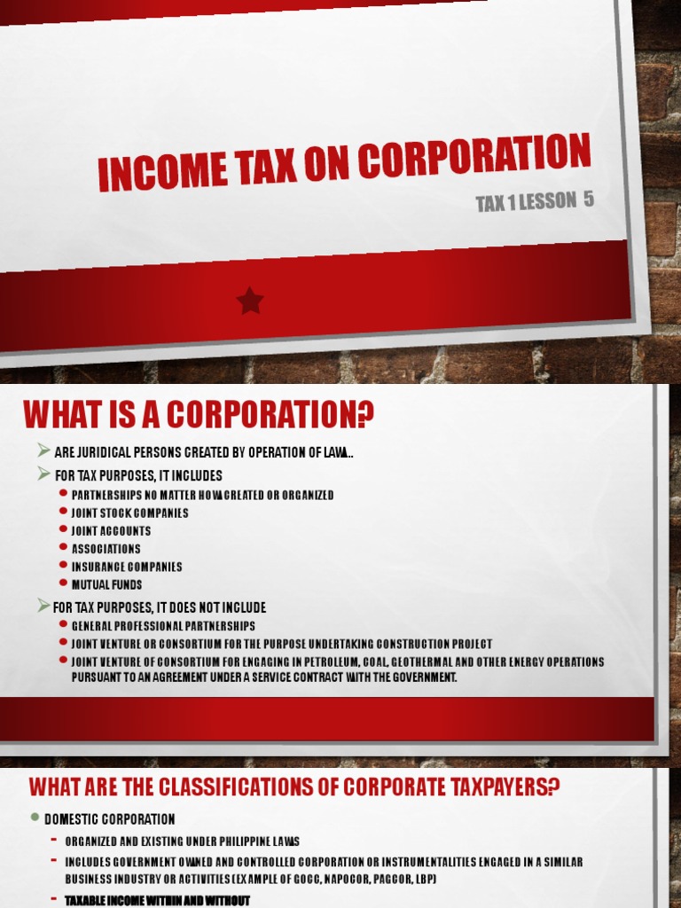 Lesson 5 Income Tax On Corporation | PDF
