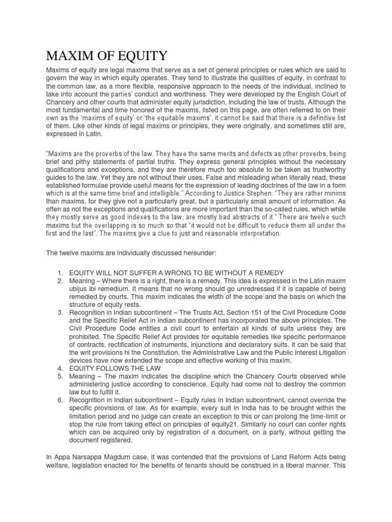 12 Maxims of Equity Explained | PDF | Finance & Money Management | Law
