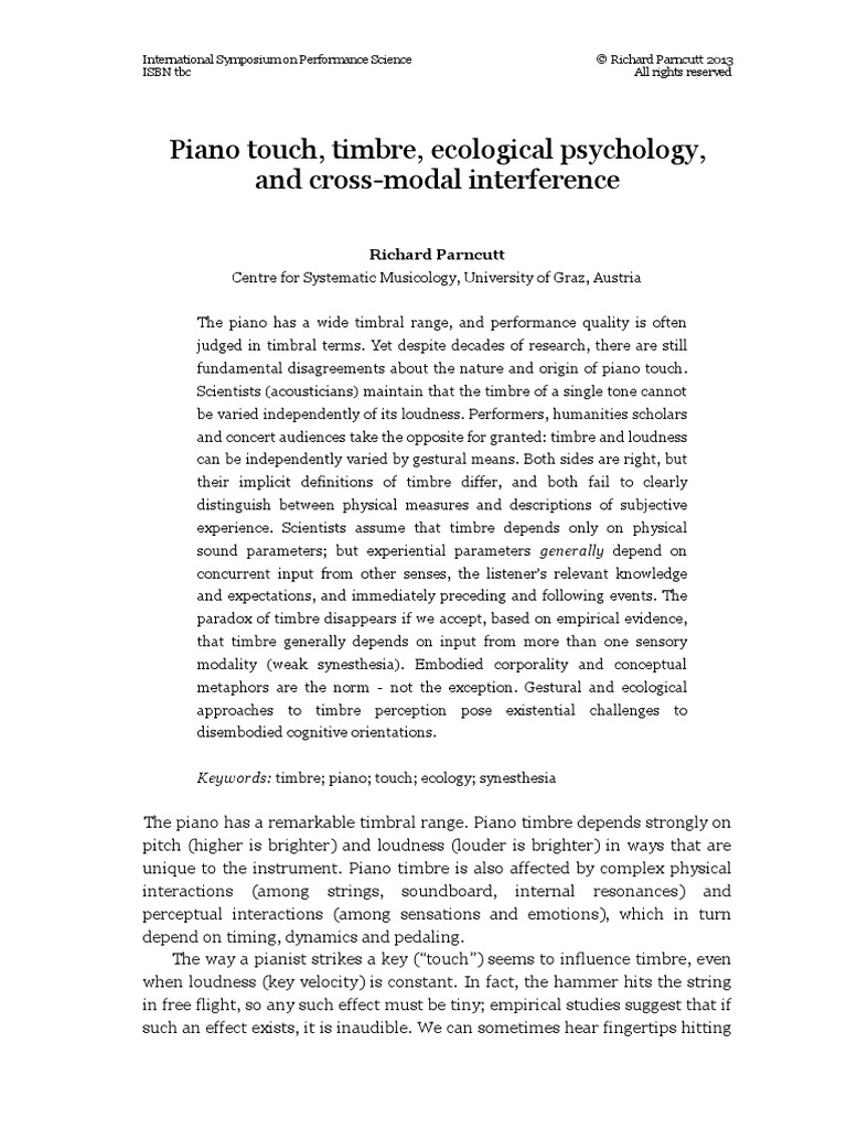 Piano Touch, Timbre, Ecological Psychology, and CrossModal