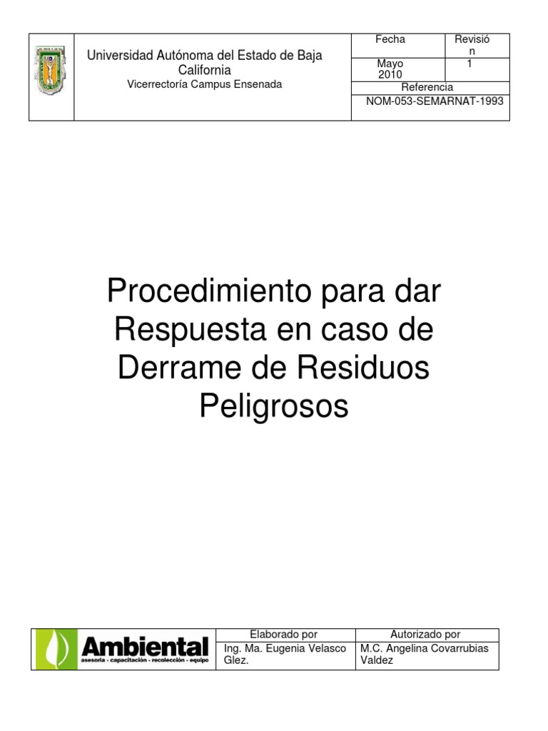 Procedimiento para Dar Respuesta en Caso de Derrame de Residuos ...