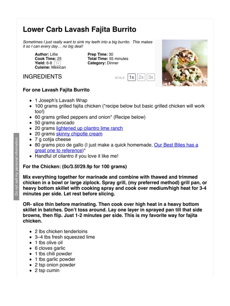 Lower Carb Lavash Fajita Burrito Lillie Eats and Tells PDF