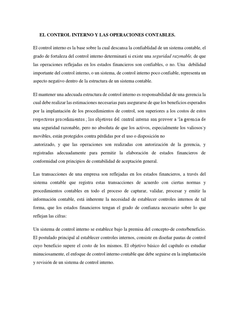 El Control Interno y Las Operaciones Contables | PDF | Finanzas y dinero