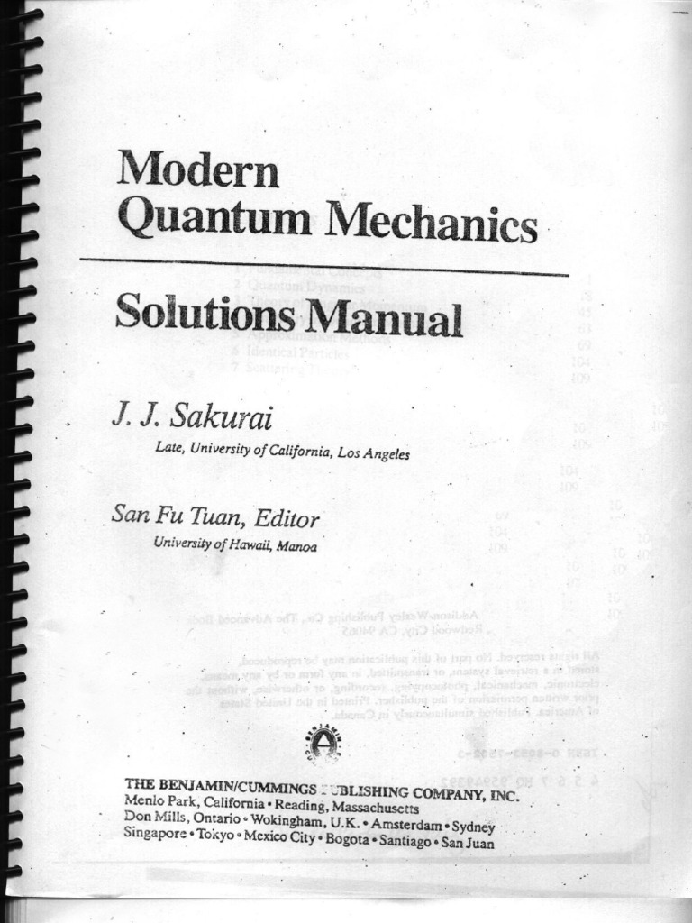 Sakurai - Modern Quantum Mechanics - Solutions Manual | PDF