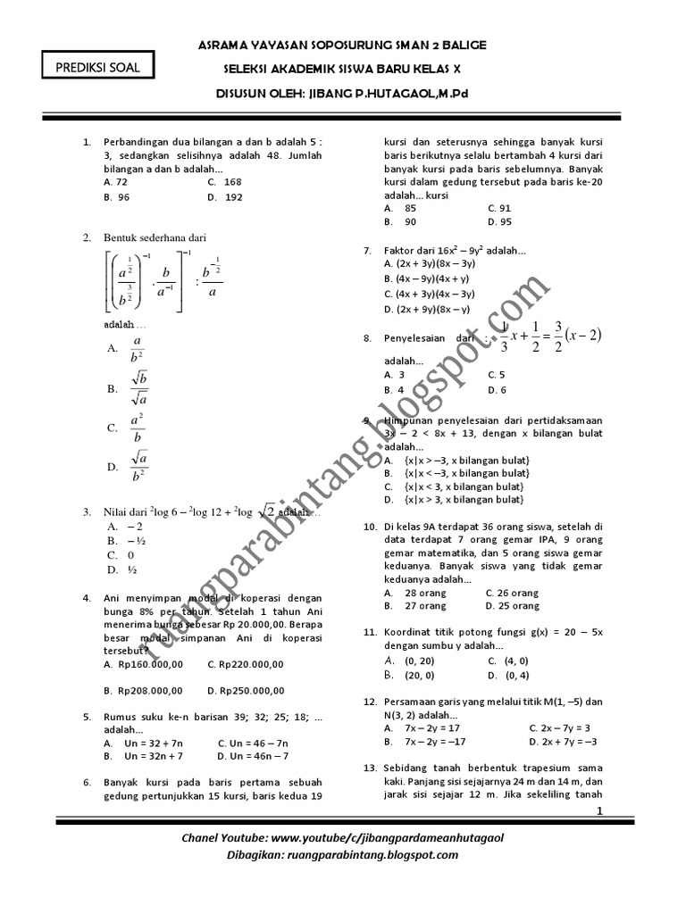 Soal Soal Tes Masuk Sma Plus Soposurung Jawabanku Id