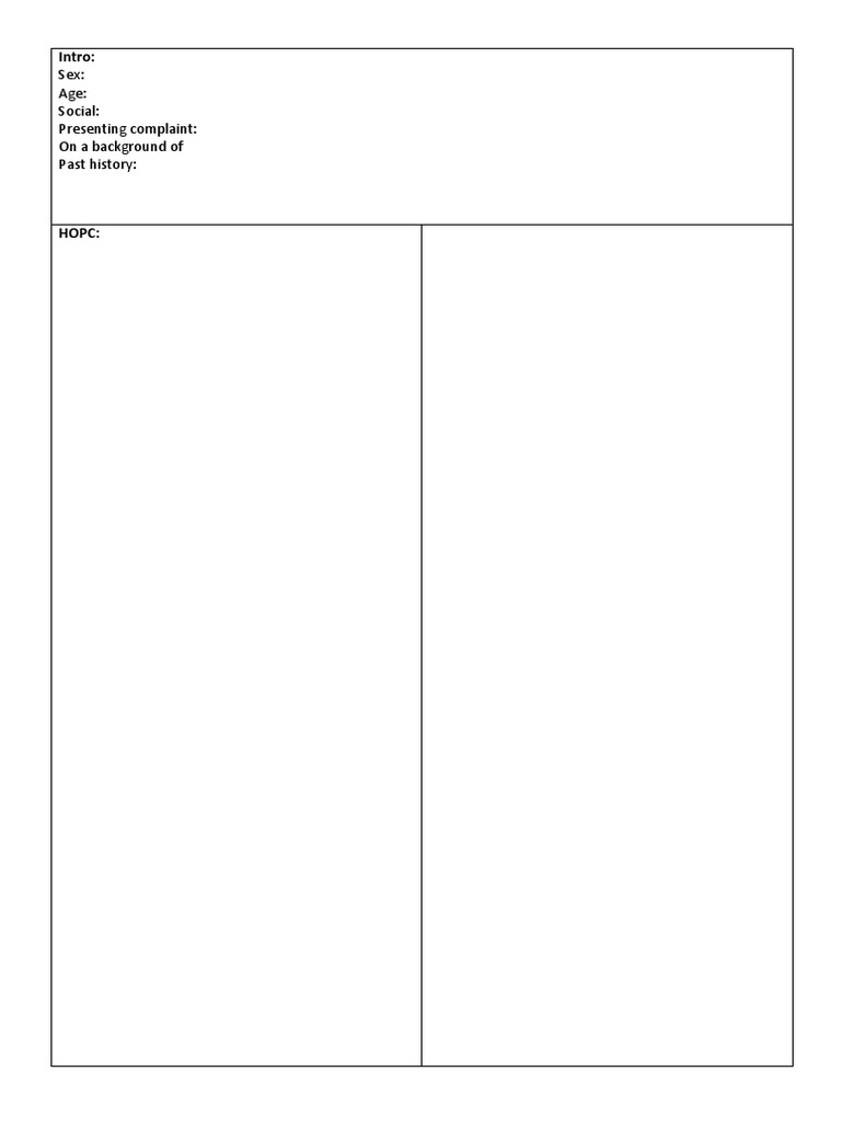 Long Case Template Overview | PDF