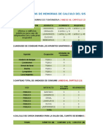 Tablas de memorias de cálculo de sistemas de drenaje y suministro