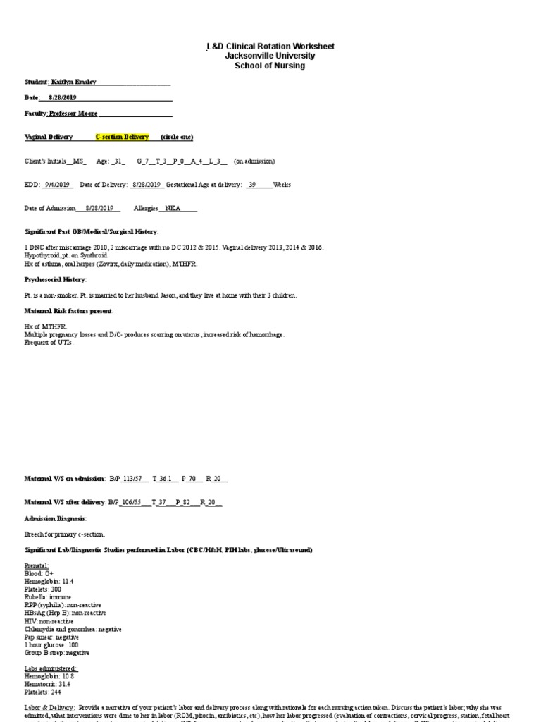 L D C Section Care Plan Pdf Childbirth Blood Pressure