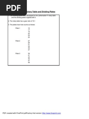 4 INCH Rotary Table Charts