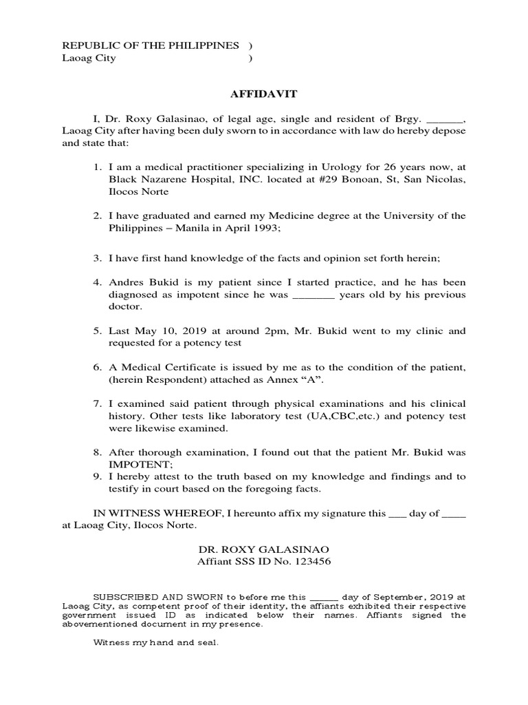 Doctor Affidavit PDF Affidavit Health Care