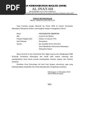Surat Keterangan Guru Ngaji Dari Dkm