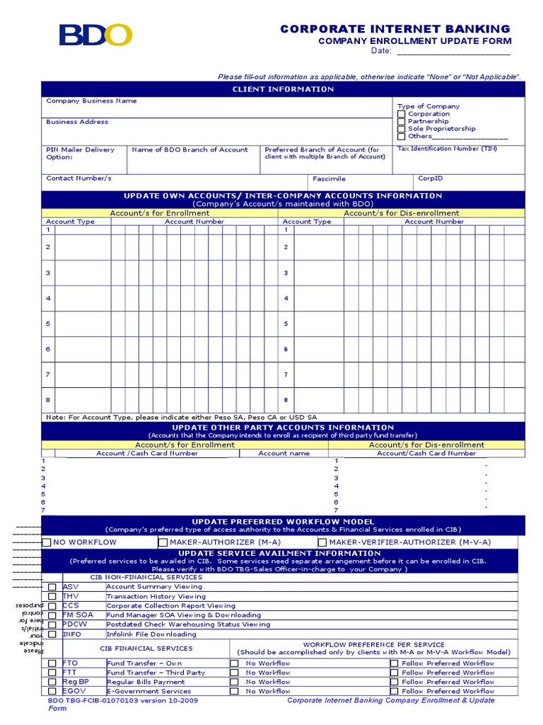 Corporate Internet Banking Update Form | PDF