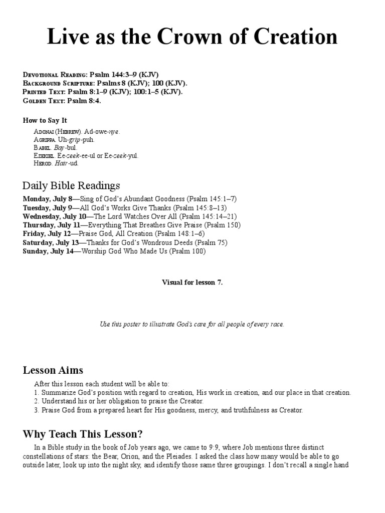 Live as the Crown of Creation Psalms Image Of God