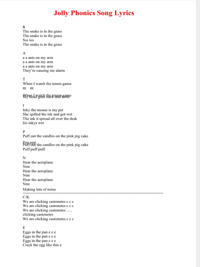 Dokumen - Tips - Jolly Phonics Song Lyrics | PDF