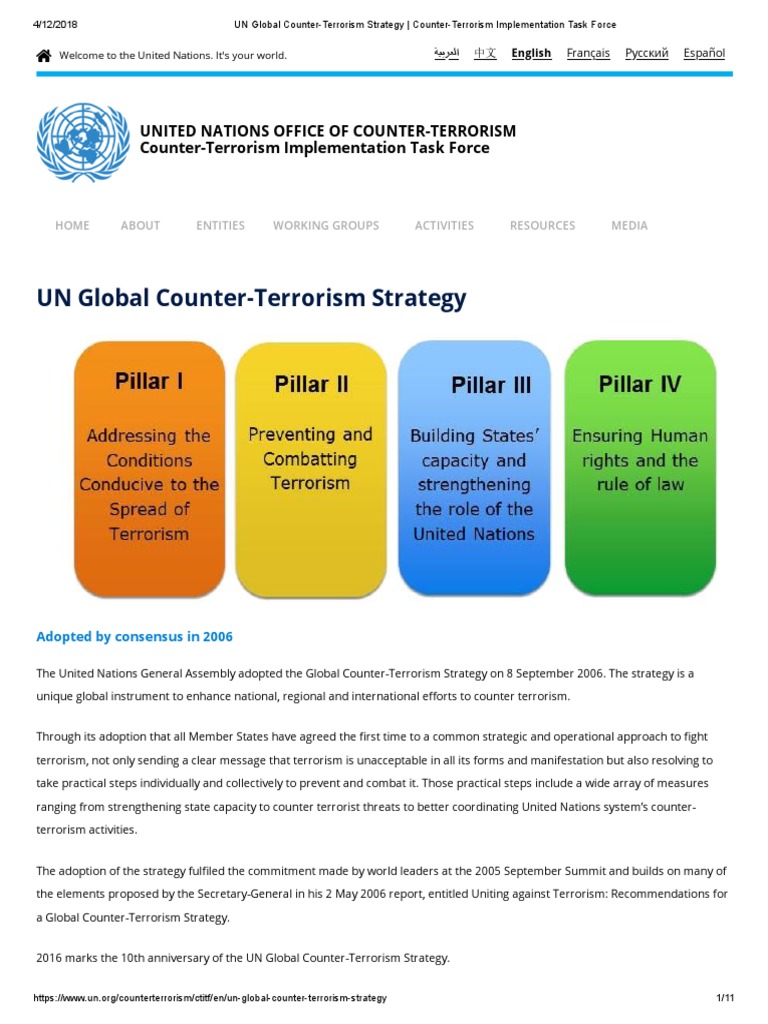 UN Global CounterTerrorism Strategy PDF Counter Terrorism United Nations