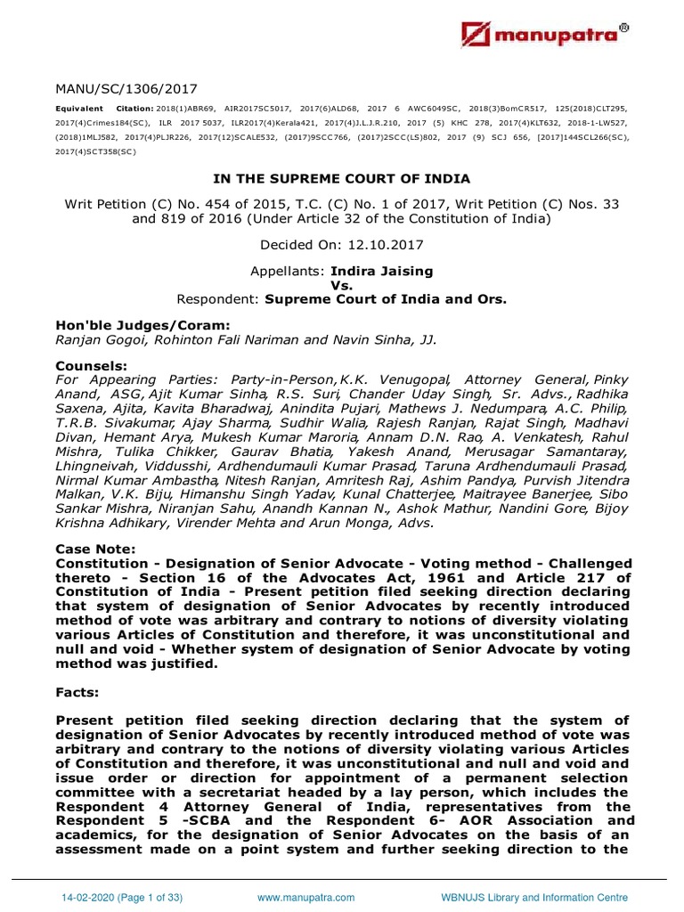 Indira Jaising Vs Supreme Court of India and Ors ...