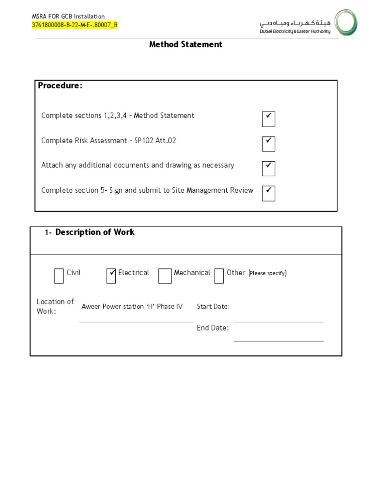 GCB Installation Method Statement | PDF | Technology & Engineering
