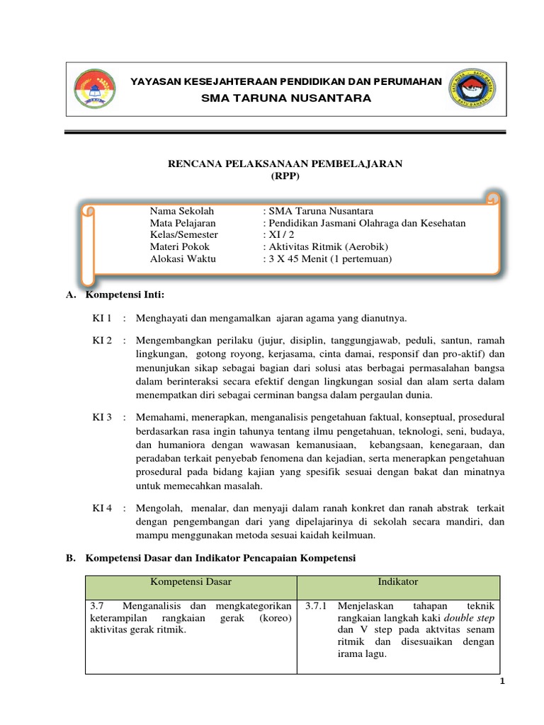 Rpp Senam Aerobik Kelas Xi