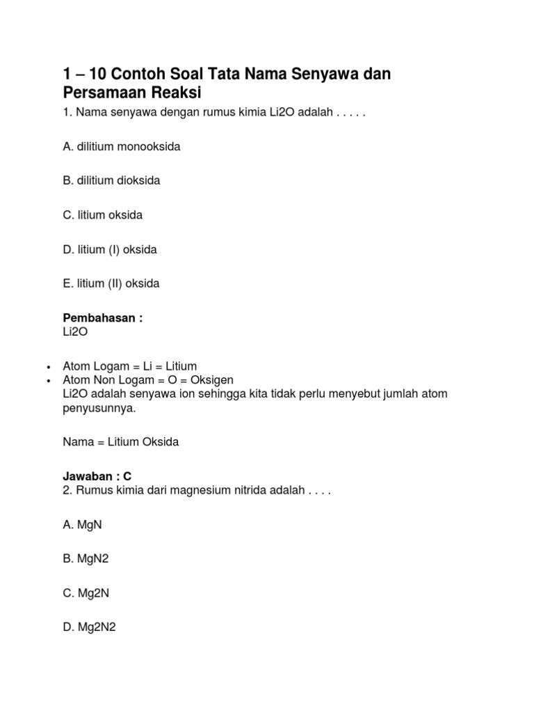 Materi Redoks Dan Tata Nama Senyawa Contoh Soal Pdf