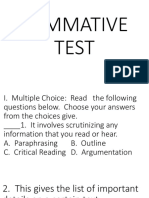 Summative Test - Critical Reading & Paraphrasing Skills