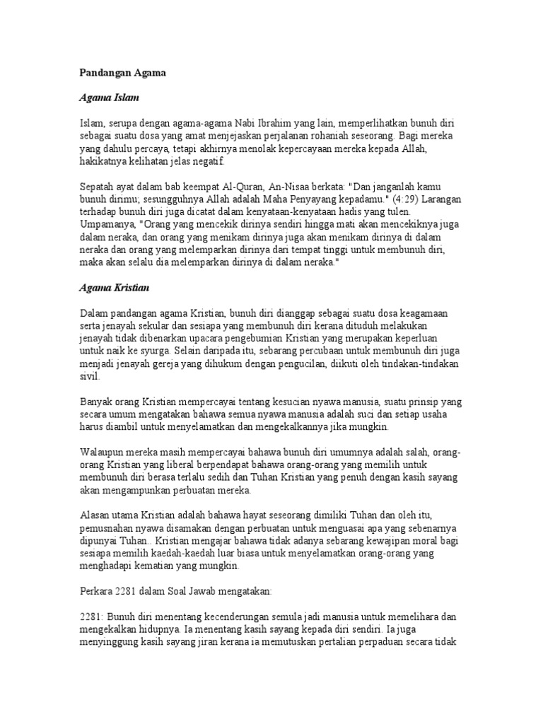 Pandangan Agama Bunuh Diri | PDF