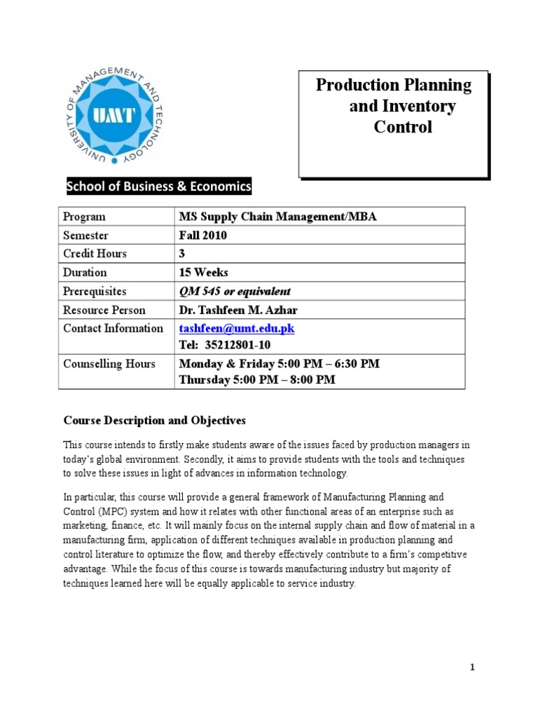 Production Planning & Inventory Control | PDF