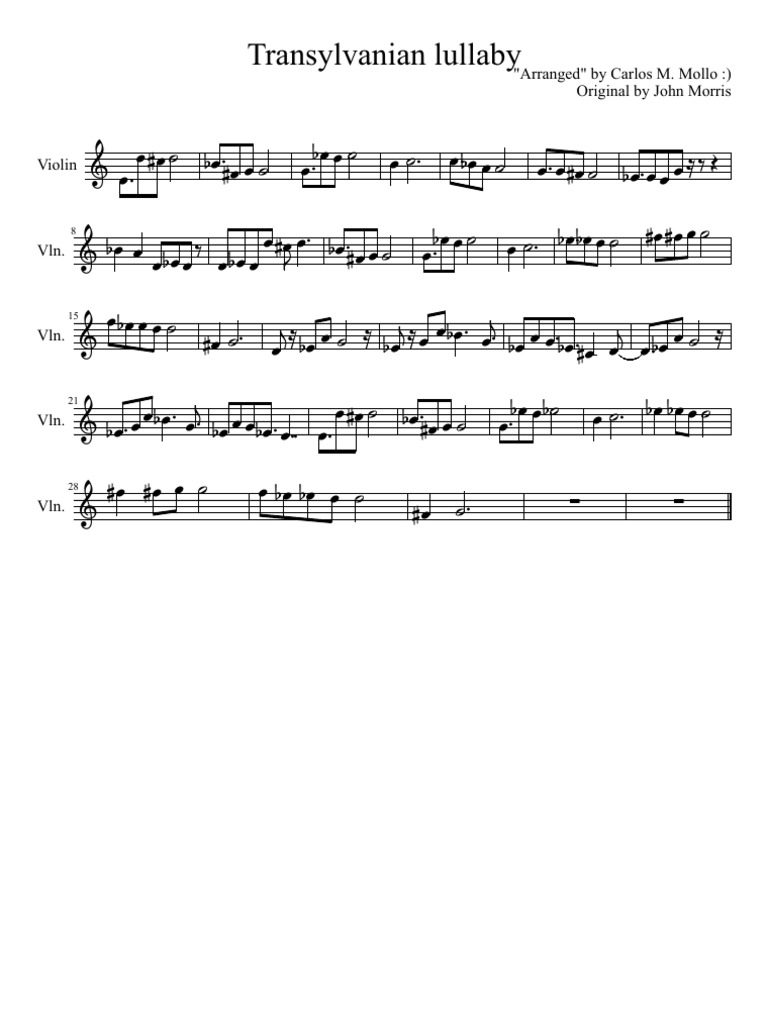 Transylvanian Lullaby Young, Frankenstein theme violin score