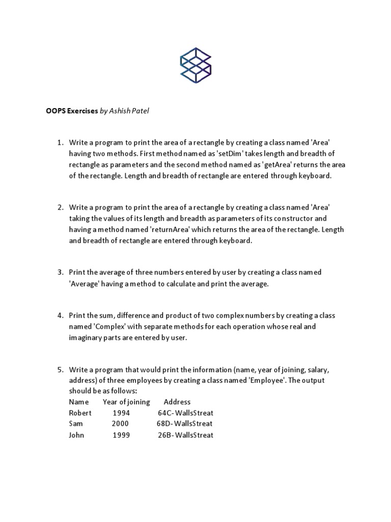 OOPS Programming Exercises Guide | PDF