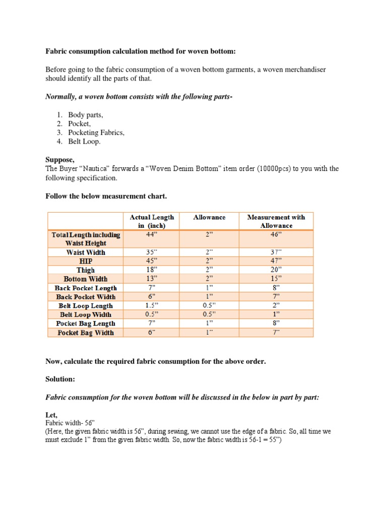 Woven Fabric Consumption Calculation Formula