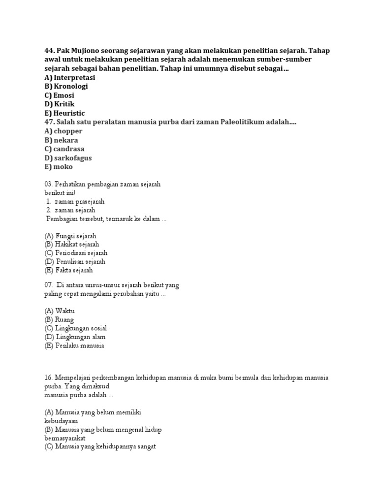 Soal Sejarah Kelas X