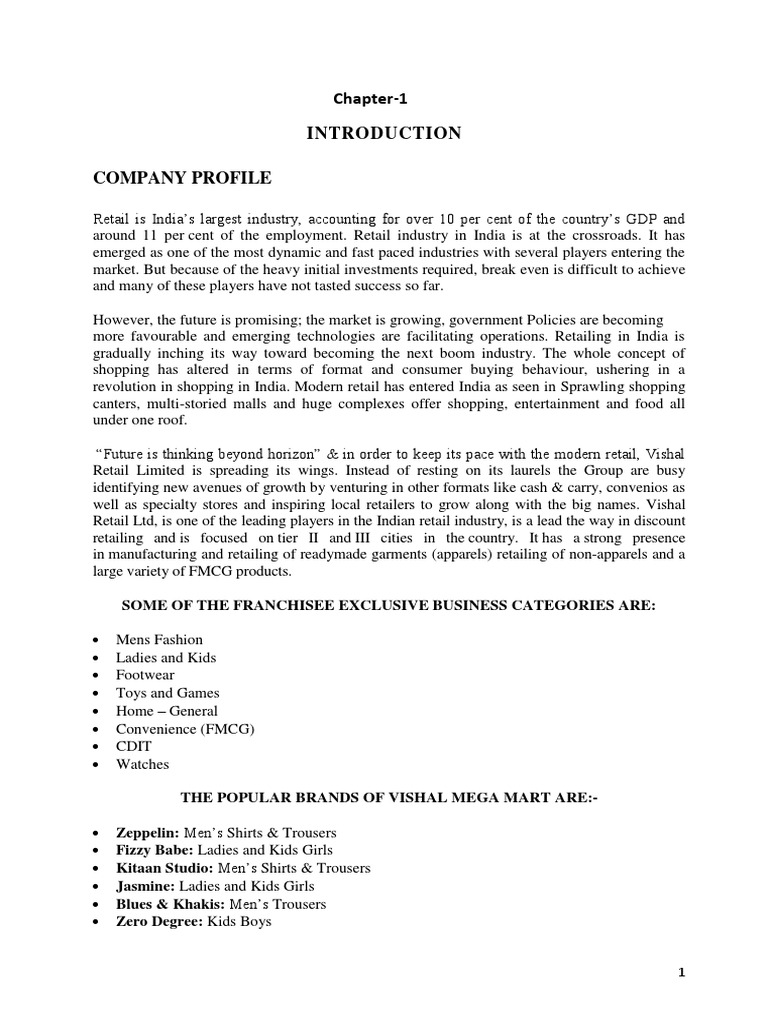 Vishal Mega Mart Project Report | PDF