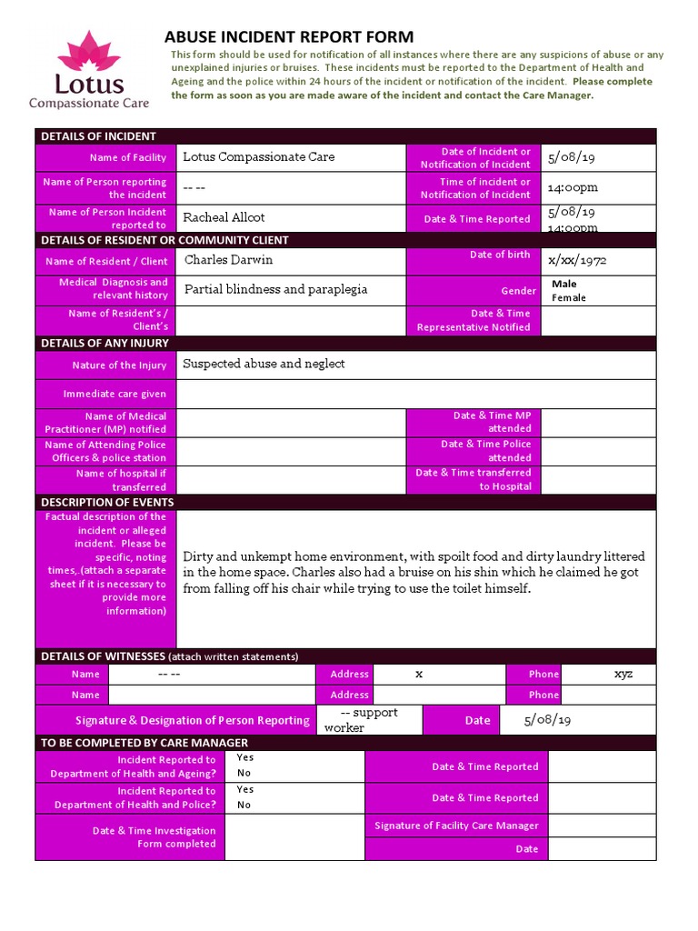 Aged Care Abuse Incident Report Form | PDF