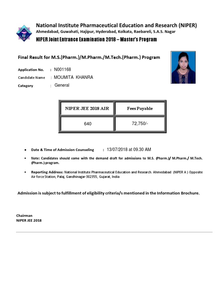 Niper Score Card | PDF